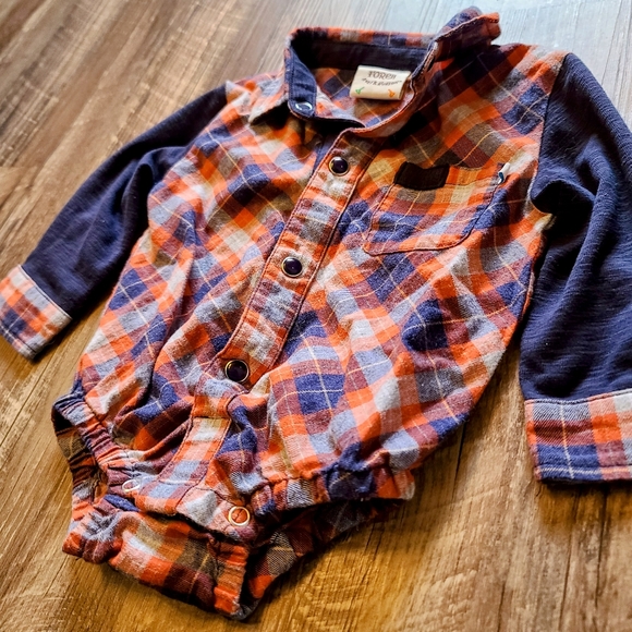 6-9 Month Boy FORE!! Axel & Hudson Boutique Outfit - Plaid Onesie/Tweed Pant - Picture 4 of 8